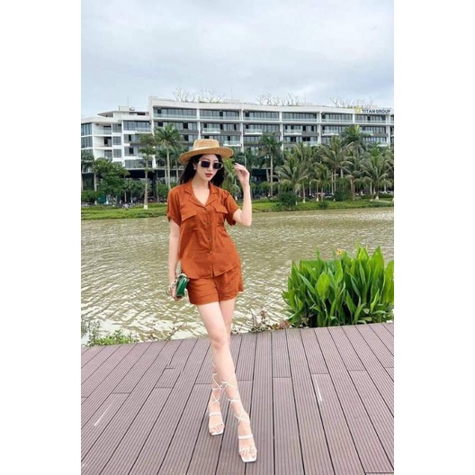 Đồ Bộ Nữ Bigsize Sét Bộ Đùi Đũi Áo Sơ Mi 2 Túi Sang Chảnh, Chất Vải Đũi Loại 1 Mềm Mát. 40-70 kg