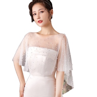 Khăn Choàng Vải Tuyn Xếp Ly Đính Hạt Ngọc Trai Trắng Phong Cách vintage Diềm Xếp Nếp vipdeal1 Cho Nữ