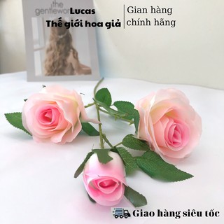 Combo 10 cành hoa giả - Hoa Hồng nụ cao Lucas 65cm cành 2 bông 1 nụ trang trí đep, sang trọng