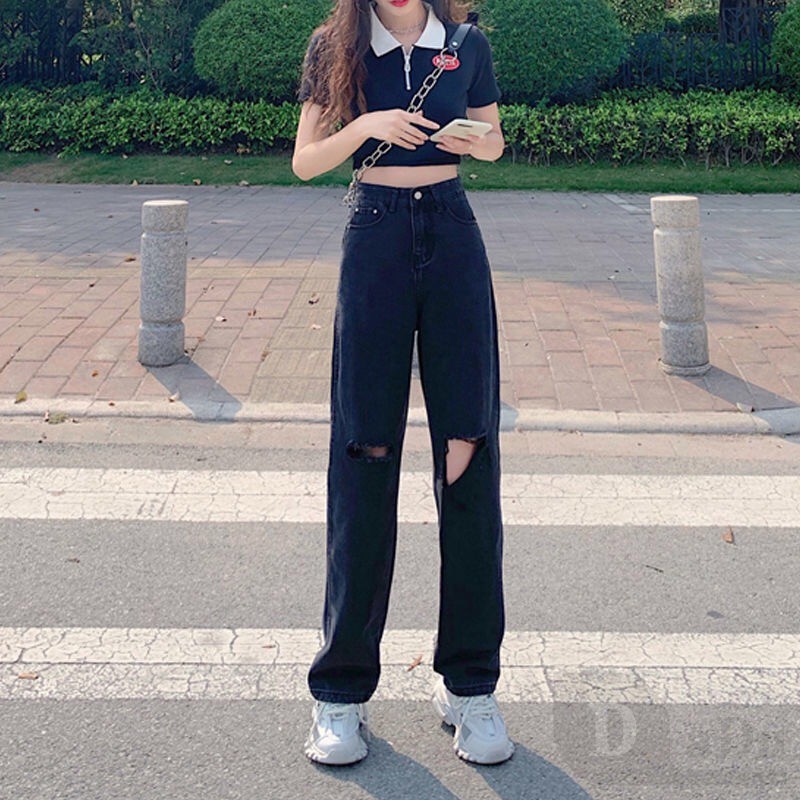 Ảnh Daduhey Quần jeans lưng cao ống rộng cá tính cho nữ 3