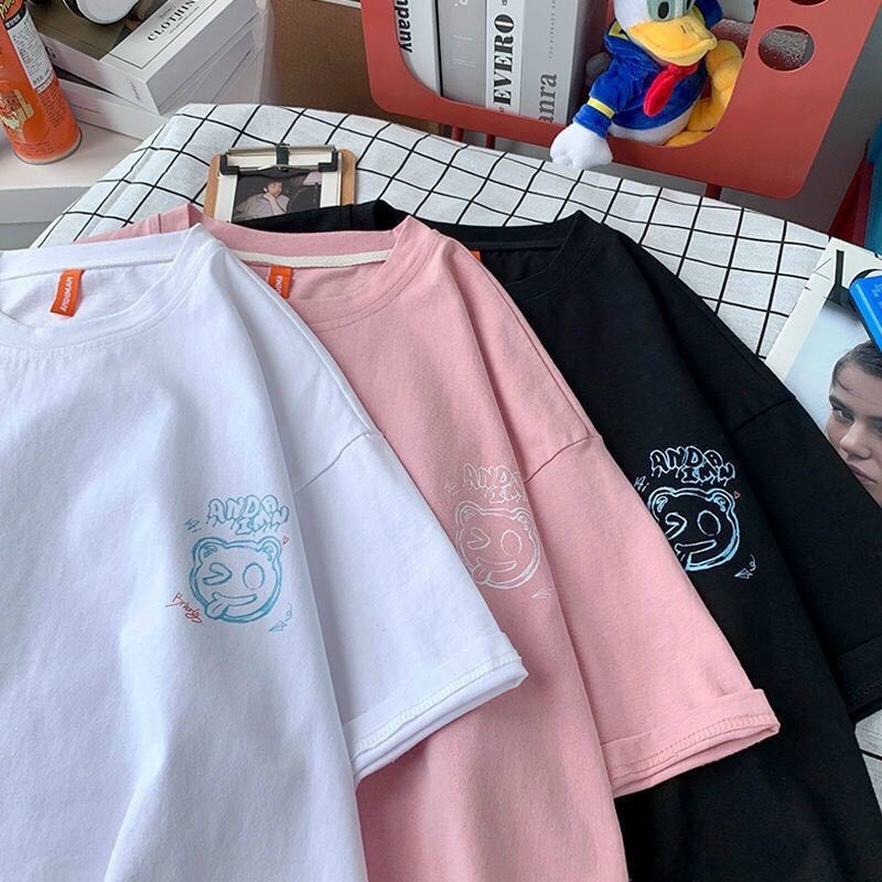 Áo thun unisex tay lỡ dáng rộng - gấu chồng gấu jelly