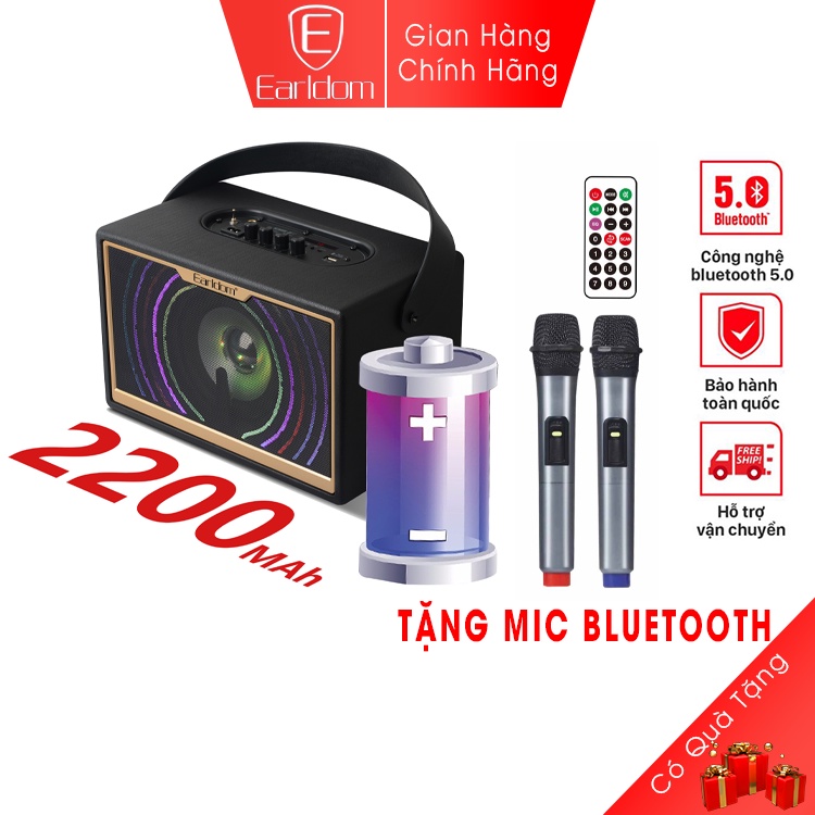 Loa Bluetooth karaoke Earldom ET-LK03 thiết kế sang trọng tặng kèm 2 mic không dây