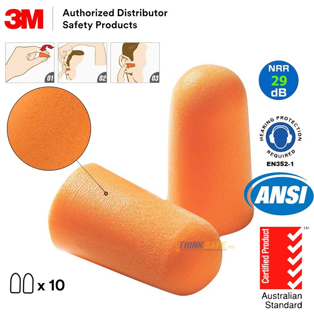 Mô tả Nút tai dạng bọt xốp không dây giảm ồn 3M™ 1100 - 1