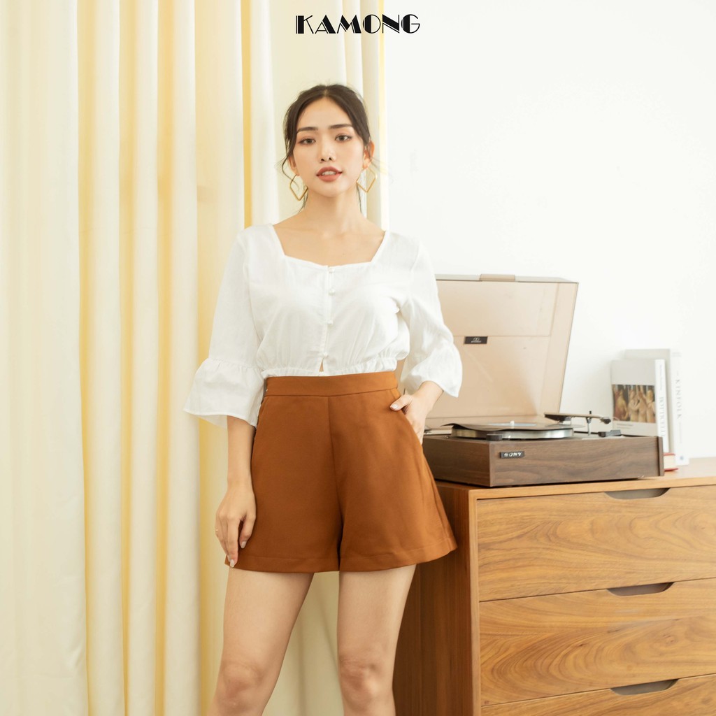 Ảnh Quần short nữ lưng cao KAMONG dáng quần ống rộng Q002 1