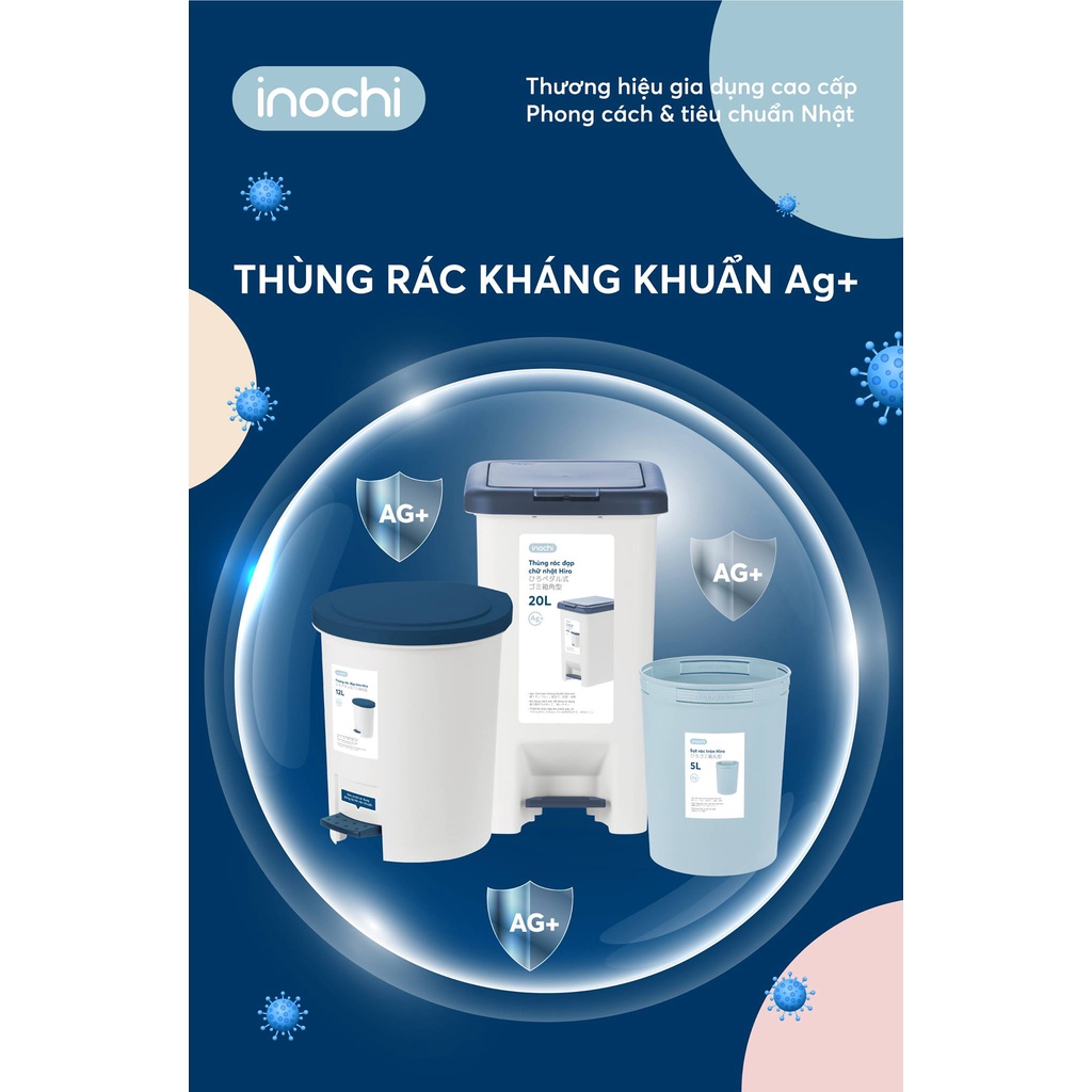 Thùng rác đạp chữ nhật 10L (có kèm ruột) inochi cao cấp, có phủ lớp ion Ag+ kháng khuẩn