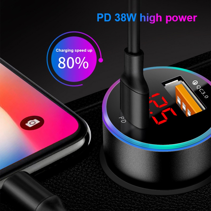 SEAMETAL Tẩu Sạc Nhanh QC3.0 38W 12V 24V USB Type C Có Đèn LED Cho Xe Hơi
