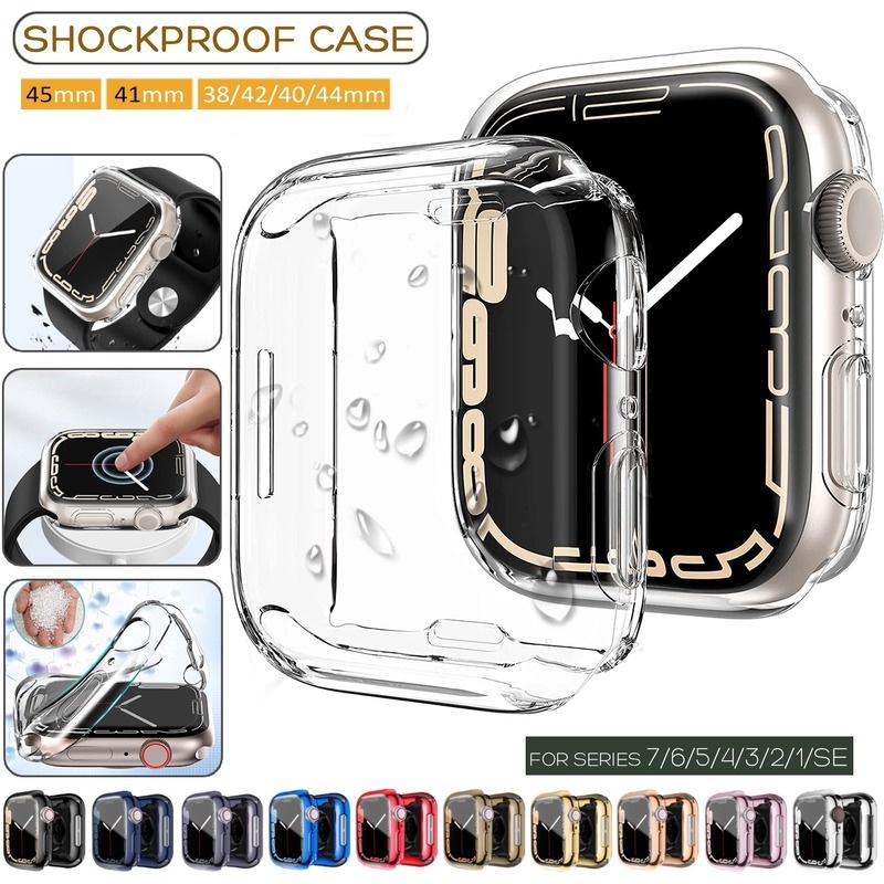360 Cover cho Apple 46MM Horloge Case 10 9 8 7 6 Se 5 4 3 41Mm 45Mm 42Mm 38mm Mềm Trong Suốt Bảo Vệ Màn Hình Tpu Cho iwatch Ultra 7 6 5 4 3 44Mm 40Mm