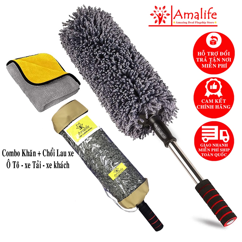 Mô tả Bộ Combo Khăn và Chổi Lau Xe Ô Tô Loại To 60*30CM Sợi Siêu Thấm Microfiber Dùng Cho Xe Ô Tô Xe Tải Xe Khách Amalife - 1