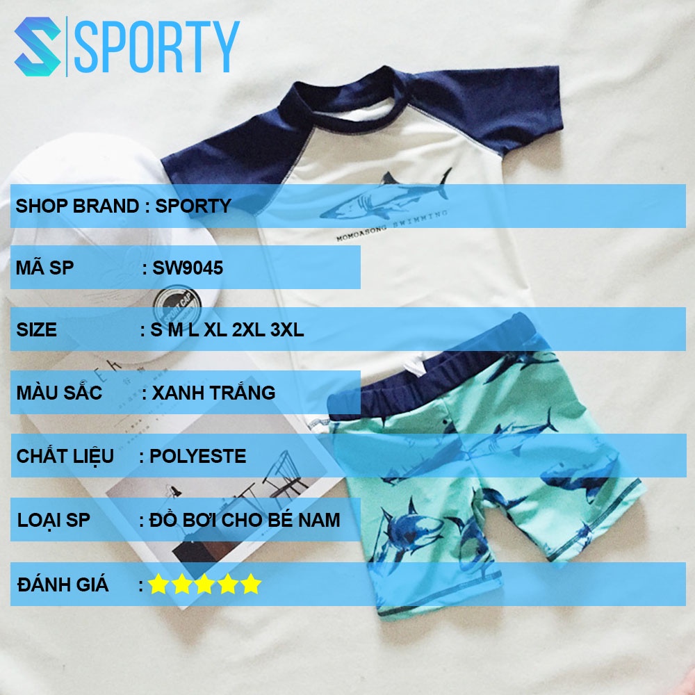 Đồ bơi trẻ em - Áo bơi ngắn tay họa tiết cá mập kèm mũ SPORTY SW9045