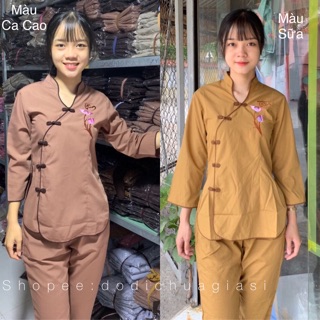 Đồ Lam Đi Chùa # Tàu Xéo Thêu Thư Pháp # Đồ Bộ # Quần Áo Nữ
