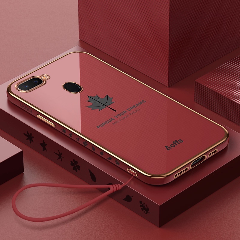 Ốp Điện Thoại Hình Vuông Họa Tiết Lá Phong Sang Trọng Cho OPPO A5S A7 A3S A5 A9 2020 A11X A52 A72 A92 A55 A15 A16 A8 A31 A9 F11 F9