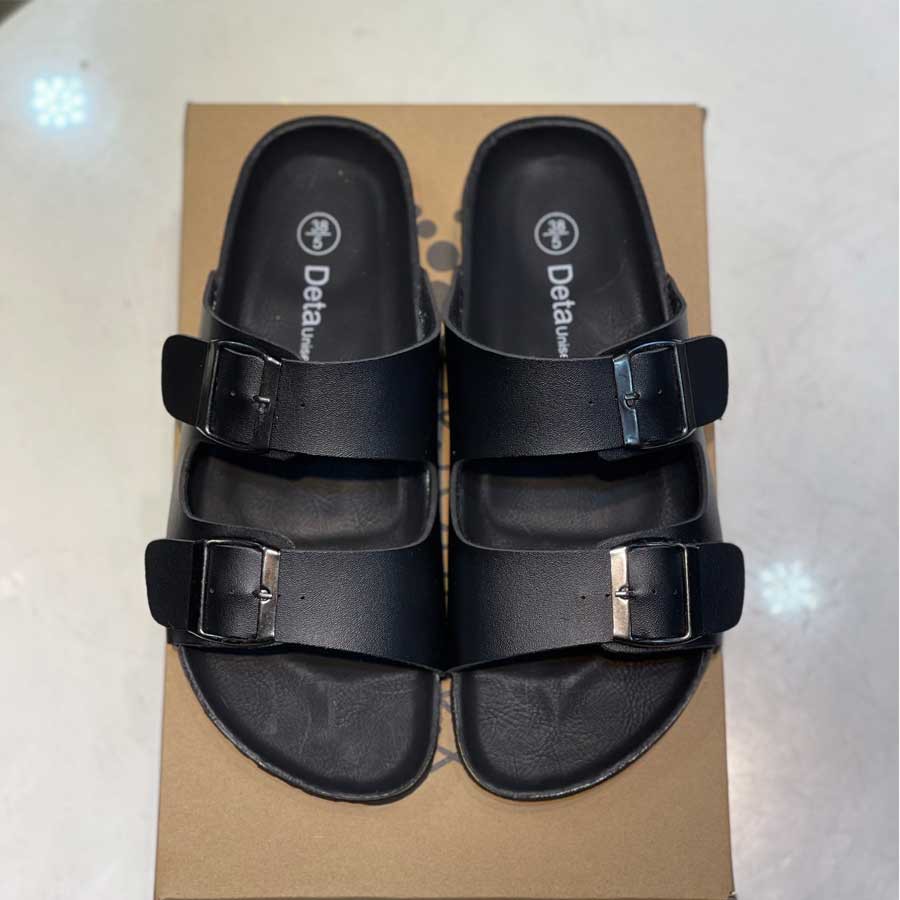 Ảnh Dép Birken đế trấu quai ngang 2 khóa nam nữ Detaunisex màu đen lót đen - DETA21F 2