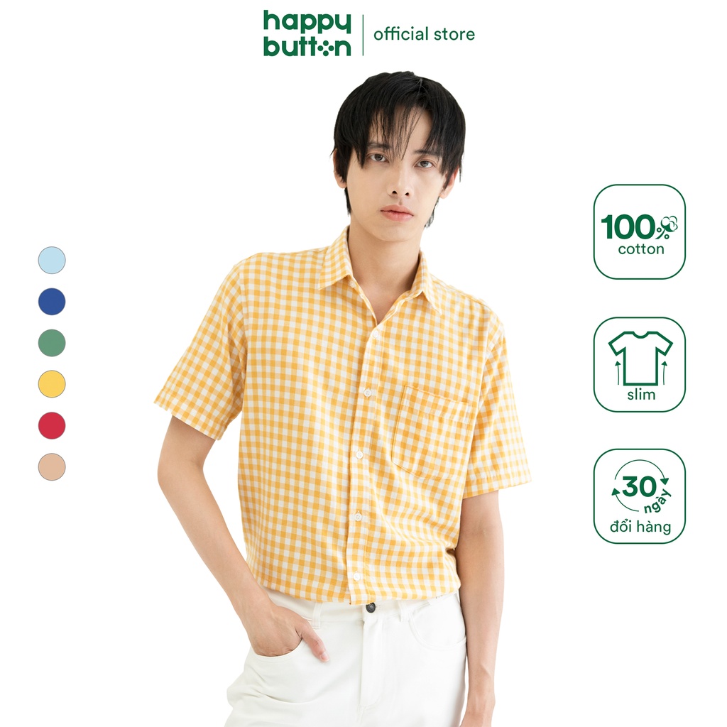Áo Sơ Mi Nam Sọc Caro Nhỏ - vải cotton, form slim fit - Happy Button