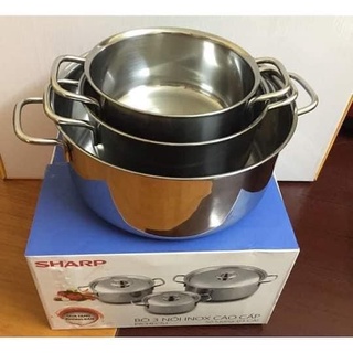 [SALE] Bộ 3 nồi inox SHARP nắp inox 24cm 20cm 16cm dùng dược bếp từ và mọi loại bếP