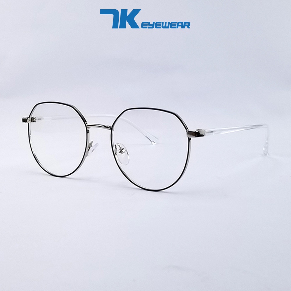 Ảnh Gọng kính cận nam nữ mắt tròn màu vàng hồng, đen, bạc 7K6611. Tròng giả cận 0 độ chống ánh sáng xanh, tia UV 3