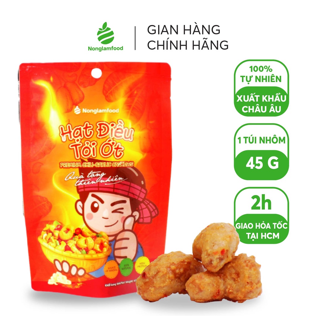 [Mã BMLTA35 giảm đến 35K đơn 99K] Hạt điều tỏi ớt Nonglamfood 45g | Premium chili-garlic cashews