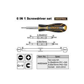 Ảnh Bộ tua vít 6 đầu INGCO AKISD0608 01 thân tua vít thông minh SL5, SL6, PH1, PH2, 6mm, 8mm 2