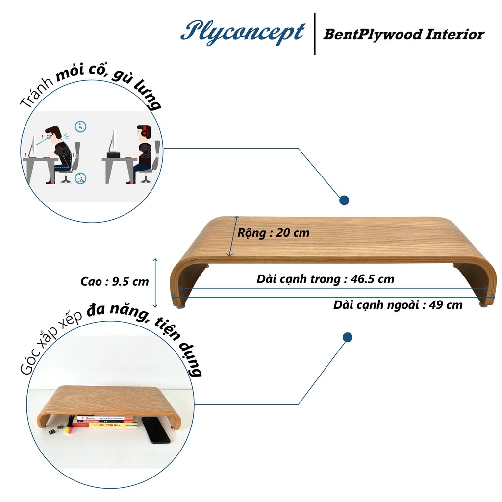 Ảnh Kệ để màn hình máy tính Plyconcept Monitor Stand gỗ uốn cong - Màu Gỗ Sồi Oak 1