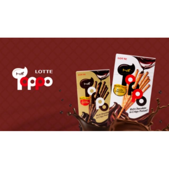 COMBO 5 HỘP BÁNH QUE TOPPO LOTTE 40g I 4 hương vị I nhân socola hương vani,  socola hương cacao, vị thịt nướng, vị tôm