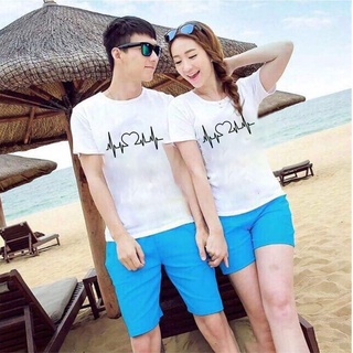 Áo đôi nam nữ, áo thun cặp in hình nhịp tim dễ thương chất cotton thoáng mát