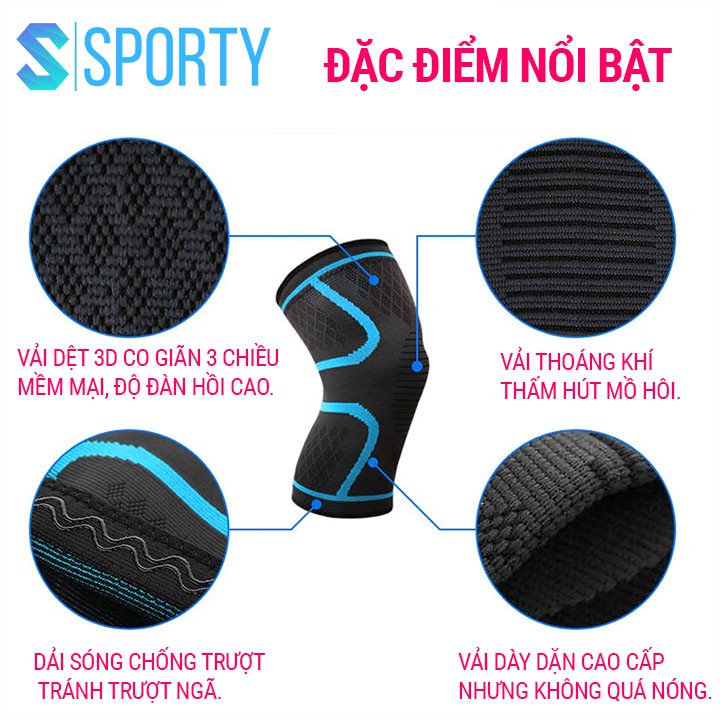 Băng quấn gối bảo vệ cơ đùi, tránh chấn thương 1123 chất liệu vải dệt 3D co giãn, thoáng khí SPORTY