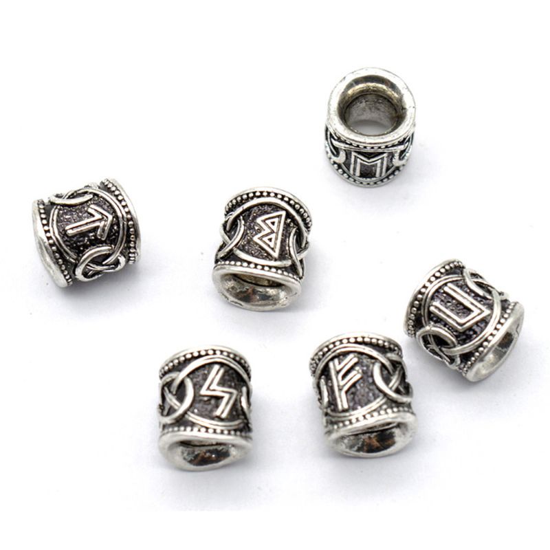 Vintage hạt rune Bắc Âu bạc, phù hợp làm vòng tay và trang sức tóc/râu