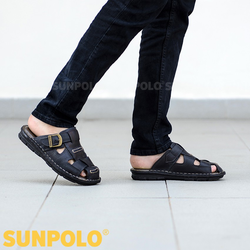 Ảnh Dép Quai Ngang Nam Da Bò SUNPOLO ABI019 Có Big size 44 45 4