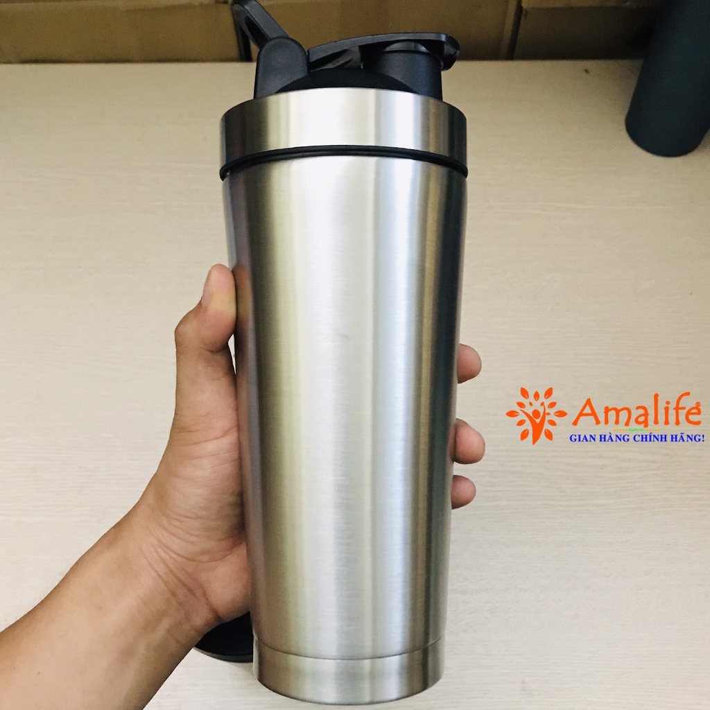 Ảnh Bình Lắc Shaker Đựng Nước Giữ Nhiệt Inox 800ml, Bình Tập Gym Thể Thao Chính Hãng Amalife Kèm Bóng Lò Xo Lắc 1