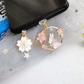 Phụ Kiện Trang Trí Chống Bụi Cho Cổng Sạc Điện Thoại Di Động Hình Thỏ Hoa Anh Đào Dễ Thương