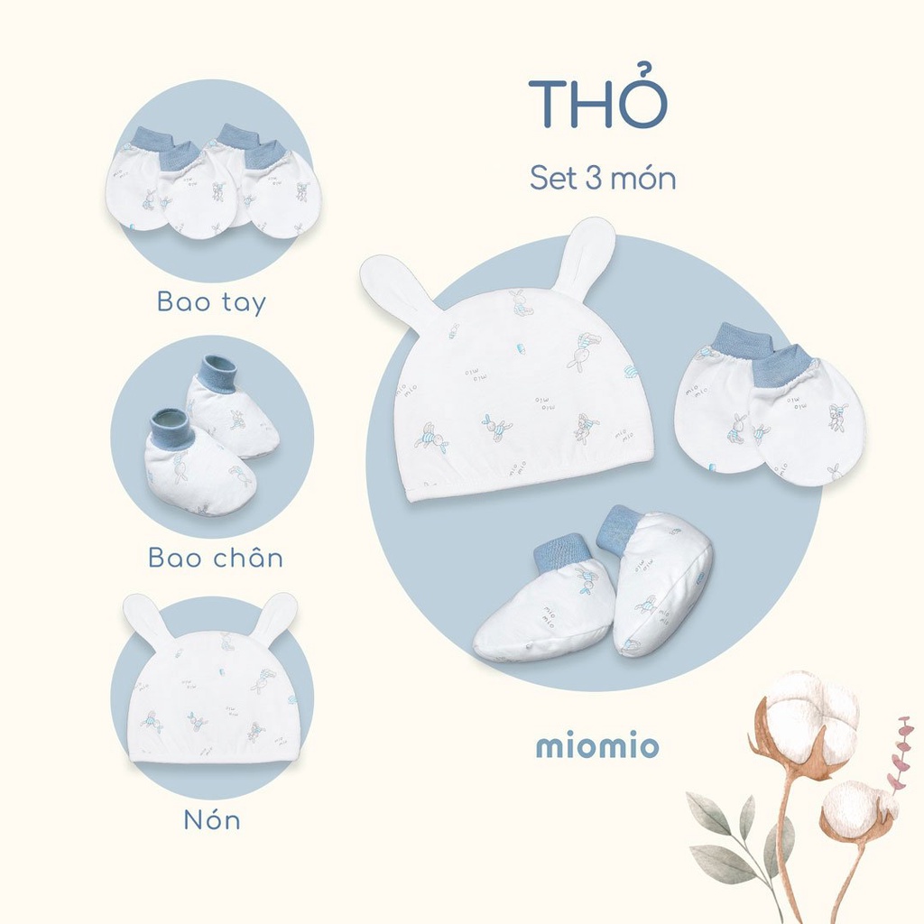 Mô tả Bao Tay Sơ Sinh Bo, Bao Chân Bo, Nón Sơ Sinh MIOMIO Cho Bé Trai, Bé Gái, Vải Cotton - 2