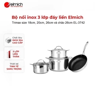 [LIFEMCMBP4 -12% đơn 250K] Bộ nồi chảo Inox cao cấp 3 lớp liền đáy Elmich TriMax EL-3742