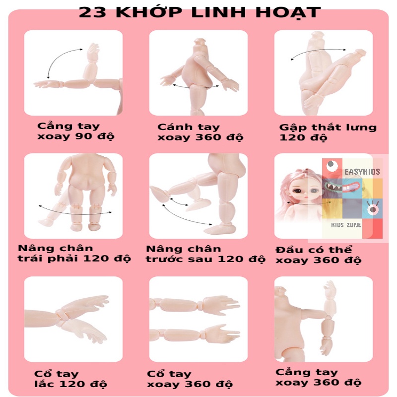 Đồ chơi búp bê cho bé gái 23 khớp xinh xắn cao 17cm dễ dàng cử động