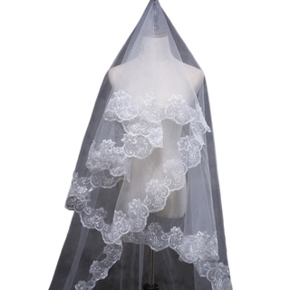 Fine 150cm Nữ Cô Dâu Ngắn Đám Cưới Veil Trắng Một Lớp Ren Cạnh Hoa Táo
