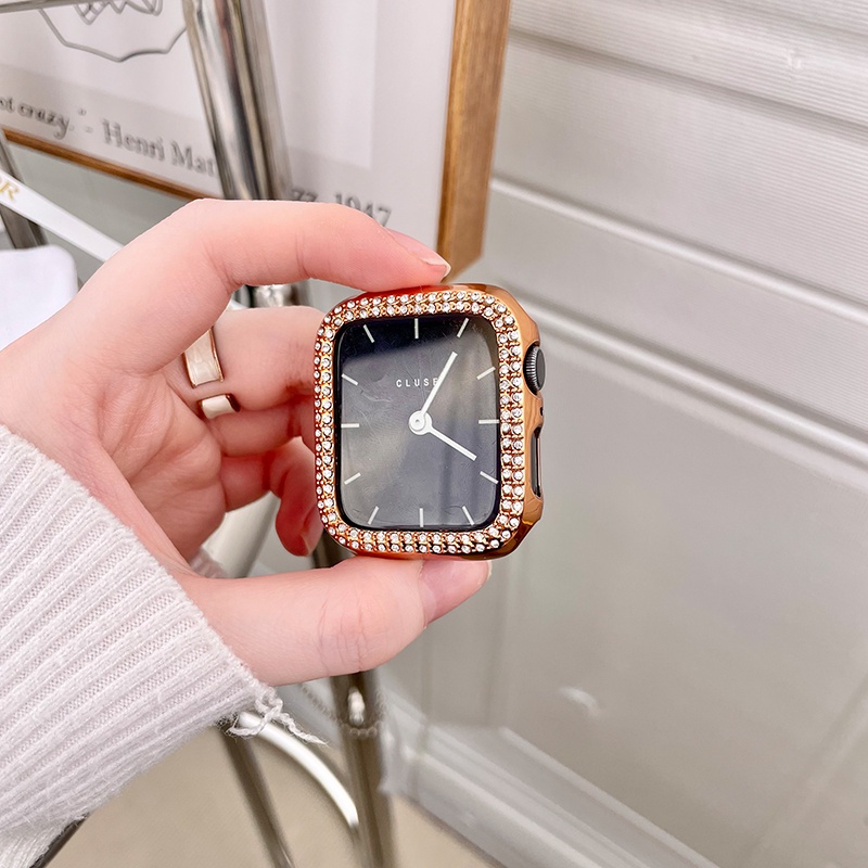 Ốp bảo vệ chống va chạm chống va chạm hai hàng kim cương hai hàng dành cho Apple Watch S11 S10 SE3 S9 S8 S6 S5 S4 45mm 41mm 46mm 42mm Vỏ Iwatch