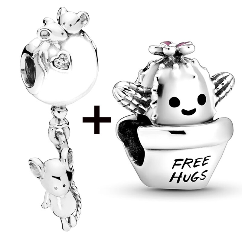 Bộ 2 Phụ Kiện Mặt Dây Chuyền Xỏ Hạt Tự Làm Hình Gấu / Chó / Bướm / Khủng Long
