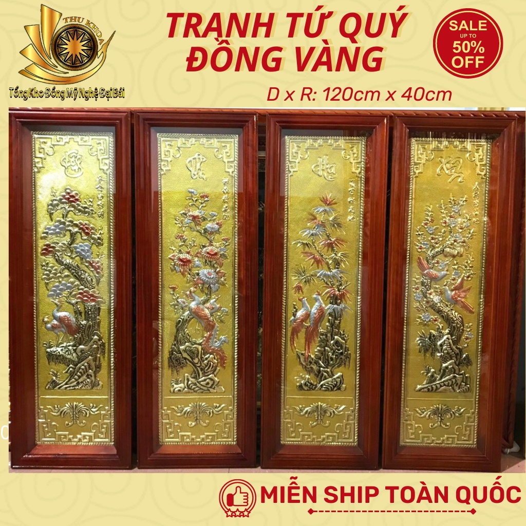 Tranh Tứ Quý Bằng Đồng ✅ FREESHIP ✅ Kích Thước 100x40cm Treo Tường Thúc Nổi Liền Mê Hàng Dày Cao Cấp Đồ Đồng Đại Bái