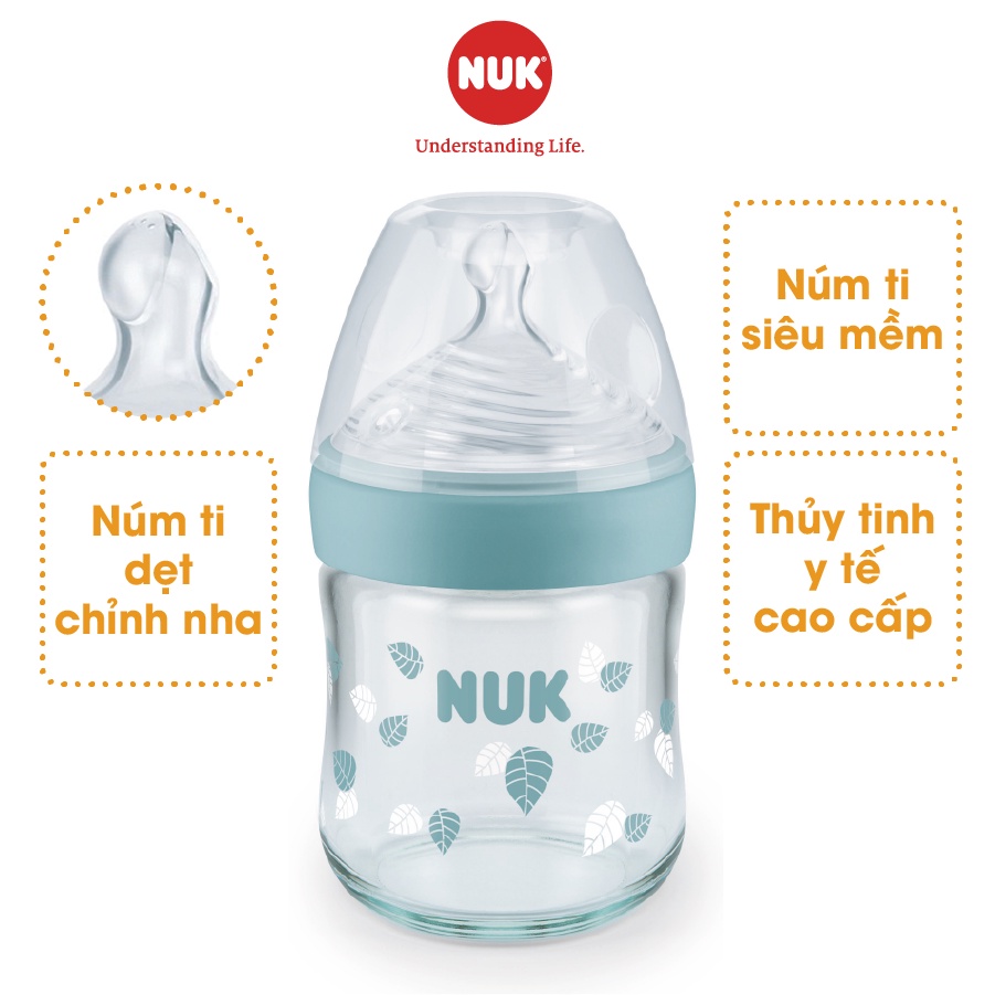 Bình sữa NUK Nature Sense thủy tinh cao cấp núm ti silicone chỉnh nha 120ml, 240ml