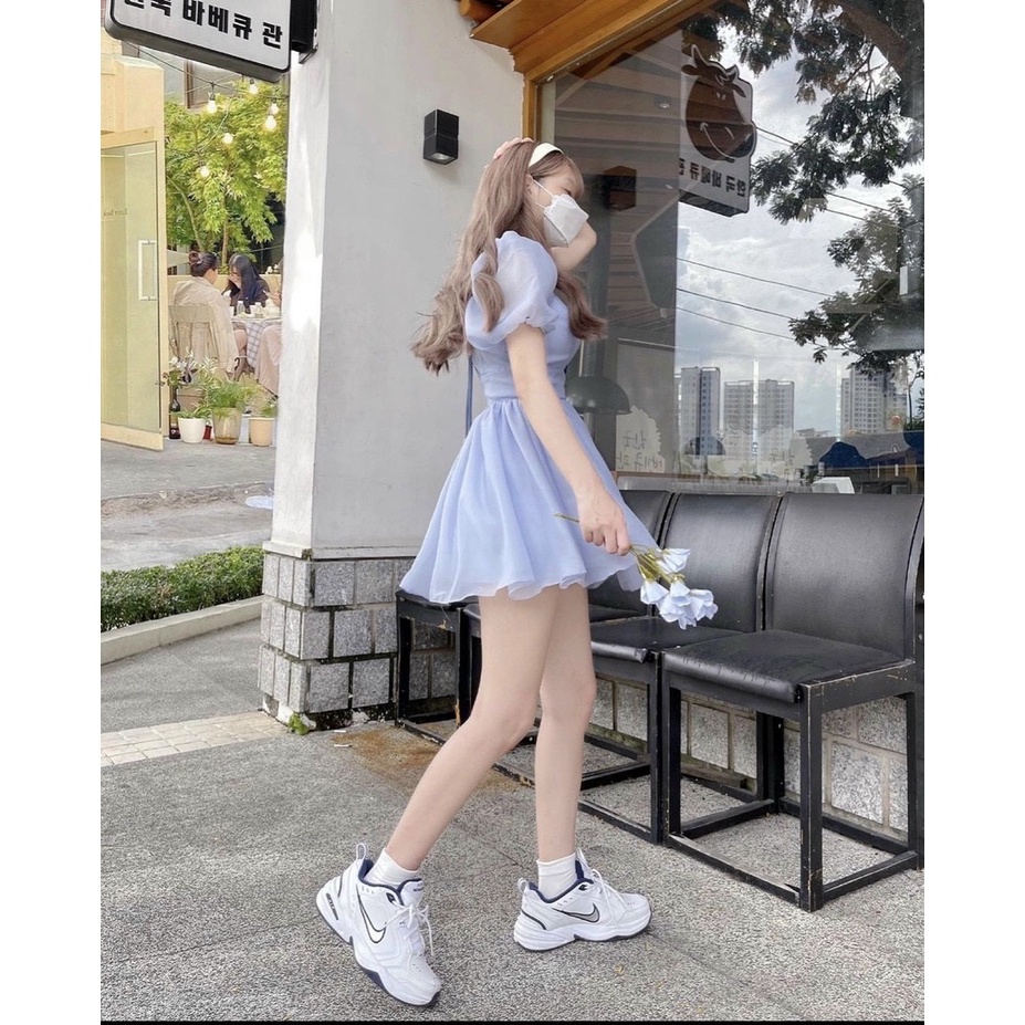ĐẦM XANH XÒE, CỔ NHỌN, TAY BỒNG, CÓ MÚT NGỰC ⚡HỎA TỐC⚡ VẢI VOAN KIẾNG BỒNG BỀNH NÀNG THƠ - MEOINDAHOUSE