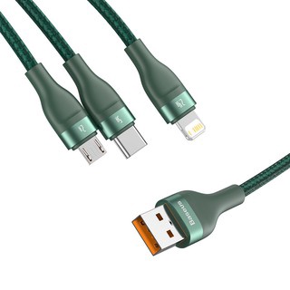 Cáp sạc nhanh 3 đầu Baseus Flash Charging cổng TypeC/ LaiNing / Micro, 5A/66W, dài 1.2M
