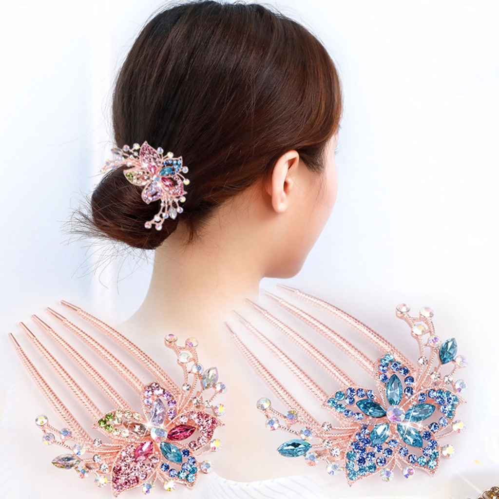 Lược cài tóc hình hoa đính đá thanh lịch cho cô dâu