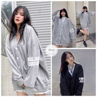Áo Khoác Cardigan Xám Đen SBLS Nam Nữ Cúc Cài Dáng Rộng
