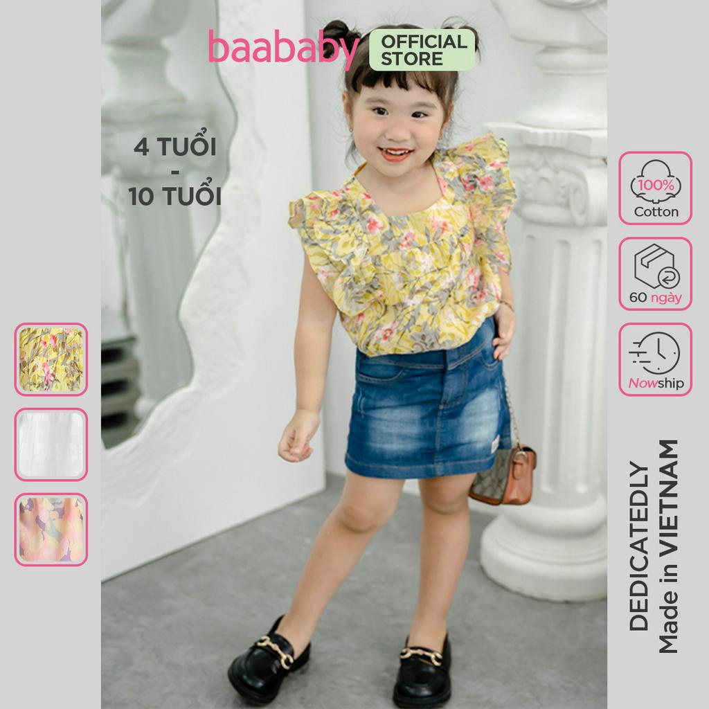 Áo kate bé gái, áo kiểu bé gái tay cánh tiên họa tiết hoa mùa hè cho bé từ 1 tuổi - 7 tuổi Baa Baby