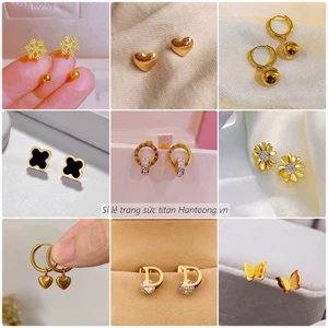 Bông tai titan nữ không gỉ mạ vàng 18k ánh kim lấp lánh nhiều kiểu dáng thời trang
