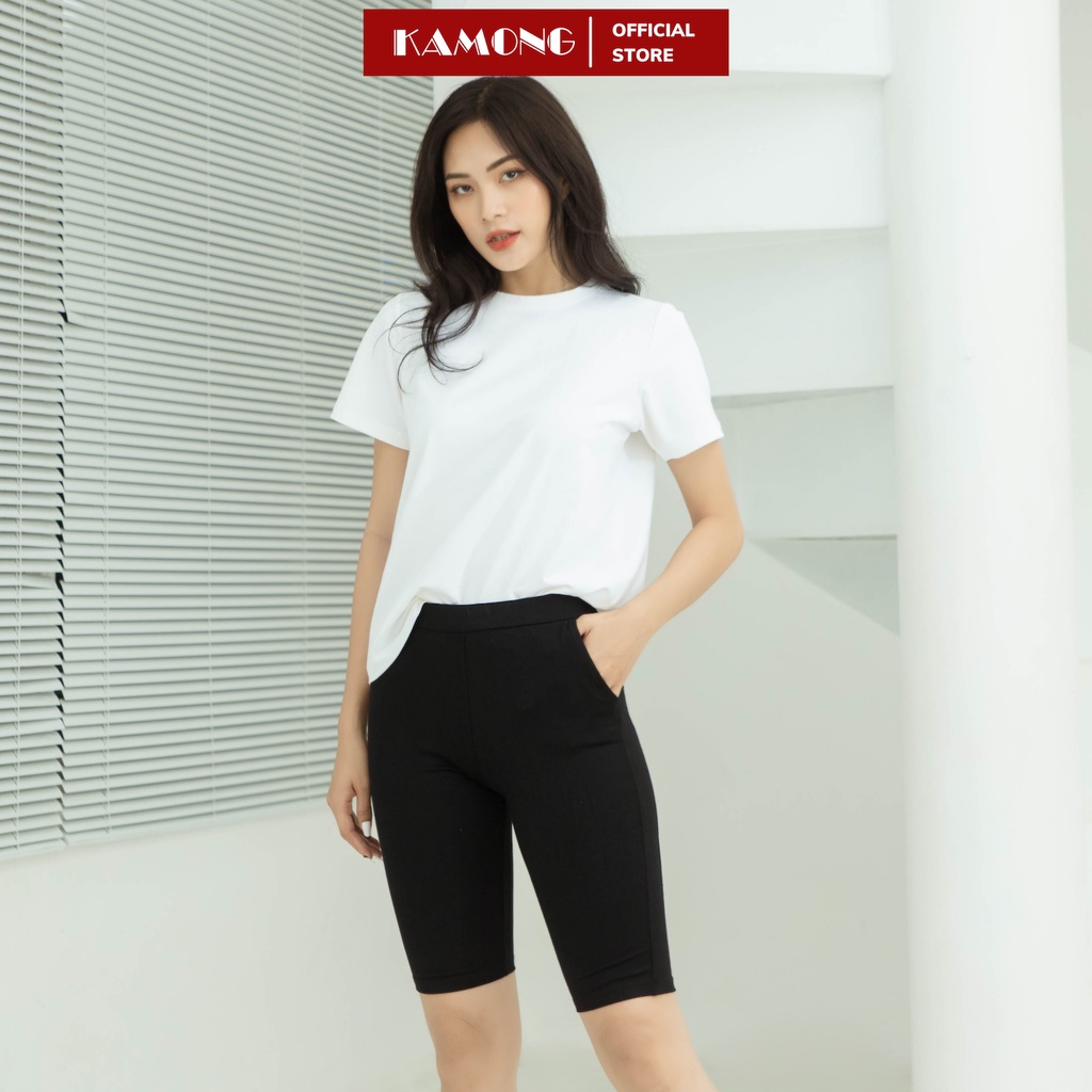 Ảnh Quần legging đùi nữ cạp cao KAMONG Nâng Mông Cao Cấp có túi vải cotton dẻo co dãn tốt dáng ngắn LG004 2