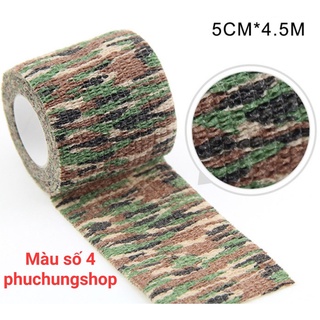 Băng Keo Quấn Nguỵ Trang Rộng 5cm Dài 4,5M, Vải Co Giãn Tự Động Kết Dính màu sắc rằn ri, camo