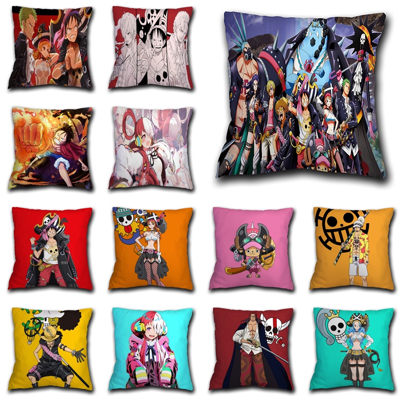Uta & Monkey D. Vỏ Gối Polyester Một Mặt Màu Đỏ In Hình Luffy One Piece Trang Trí Nhà Cửa / Xe Hơi / Sofa (Không Kèm Lõi)