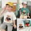 Áo cộc tay in hoạ tiết 3D hình chú gâu cho bé trai bé gái từ 08-20kg chất cotton hai màu xanh và trắng cho bé- DT1688