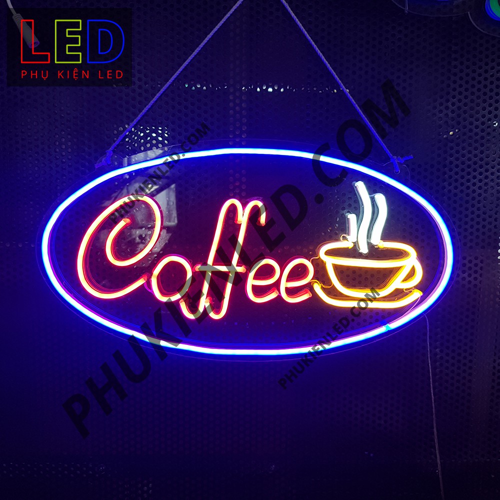 Đèn Led Neon Chữ Coffee và ly cà phê hình Oval - Coffee Neon Sign, Đèn Led Neon Cà Phê Trang Trí Quán- phukienled