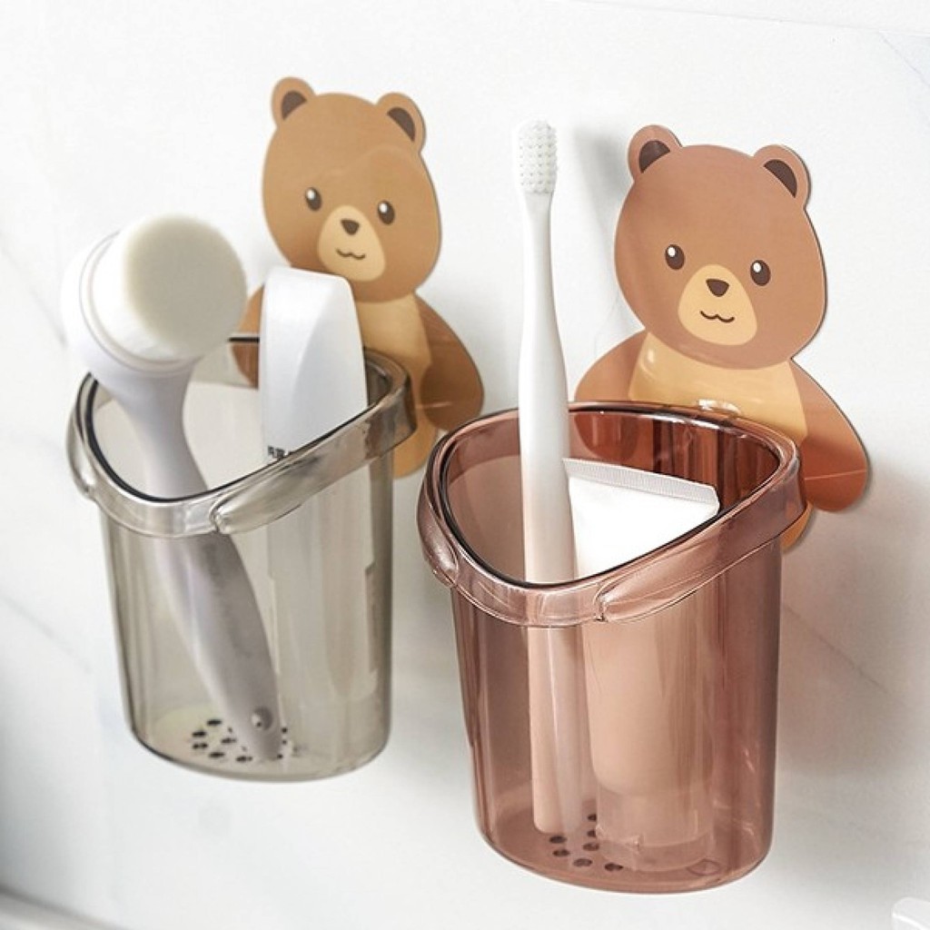 (COMBO 5 CỐC) GẤU TREO TƯỜNG ĐỰNG BÀN CHẢI ĐÁNH RĂNG, CÓ LỖ THOÁT NƯỚC CHỐNG ẨM, Phụ Kiện Nhà Tắm Tiện Dụng
