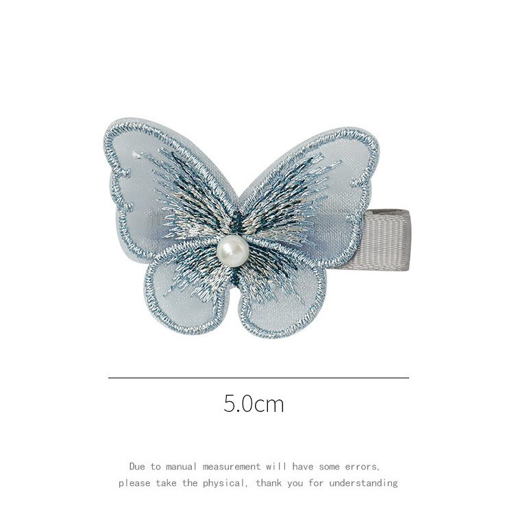 Kẹp Tóc Trang Trí Hình Bướm Thêu 2 Lớp Đính Hạt Ngọc Trai Nhân Tạo - 1 cái